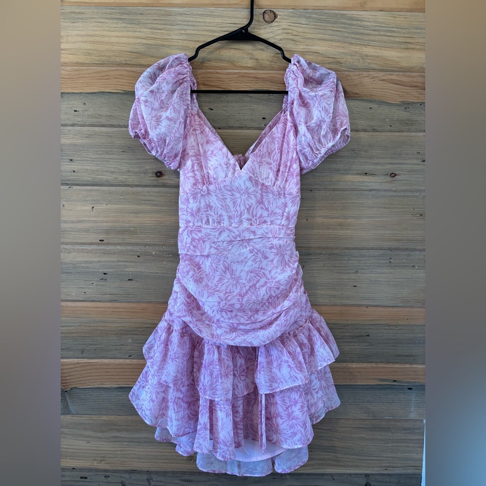 Selfie Leslie blush pink mini floral dress